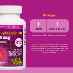 Natural Factors B12 methylcobalamin cherry-flavored chew for tasty support.