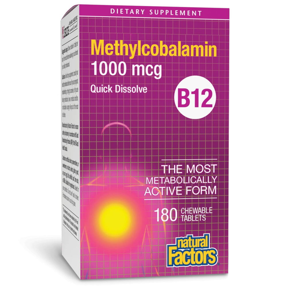 Natural Factors B12 methylcobalamin chew tablet for easy daily supplementation.