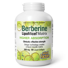 Natural Factors Berberine LipoMicel bottle pouring; supports metabolic health.