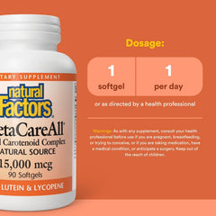 Natural Factors BetaCareAll softgels being poured for daily use