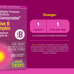 Natural Factors BioCoenzymated Active B Complex label front highlights active nutrients