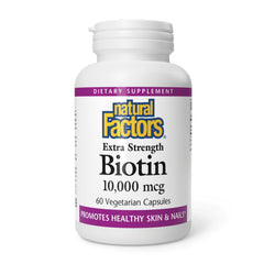 Natural Factors Biotin 10000mcg bottle for daily hair, skin, and nails support