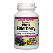 Natural Factors Black Elderberry bottle with 60 softgels for daily support.