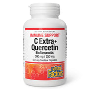 Natural Factors C Extra + Quercetin bottle front shows vitamin C and quercetin benefits for daily wellness.