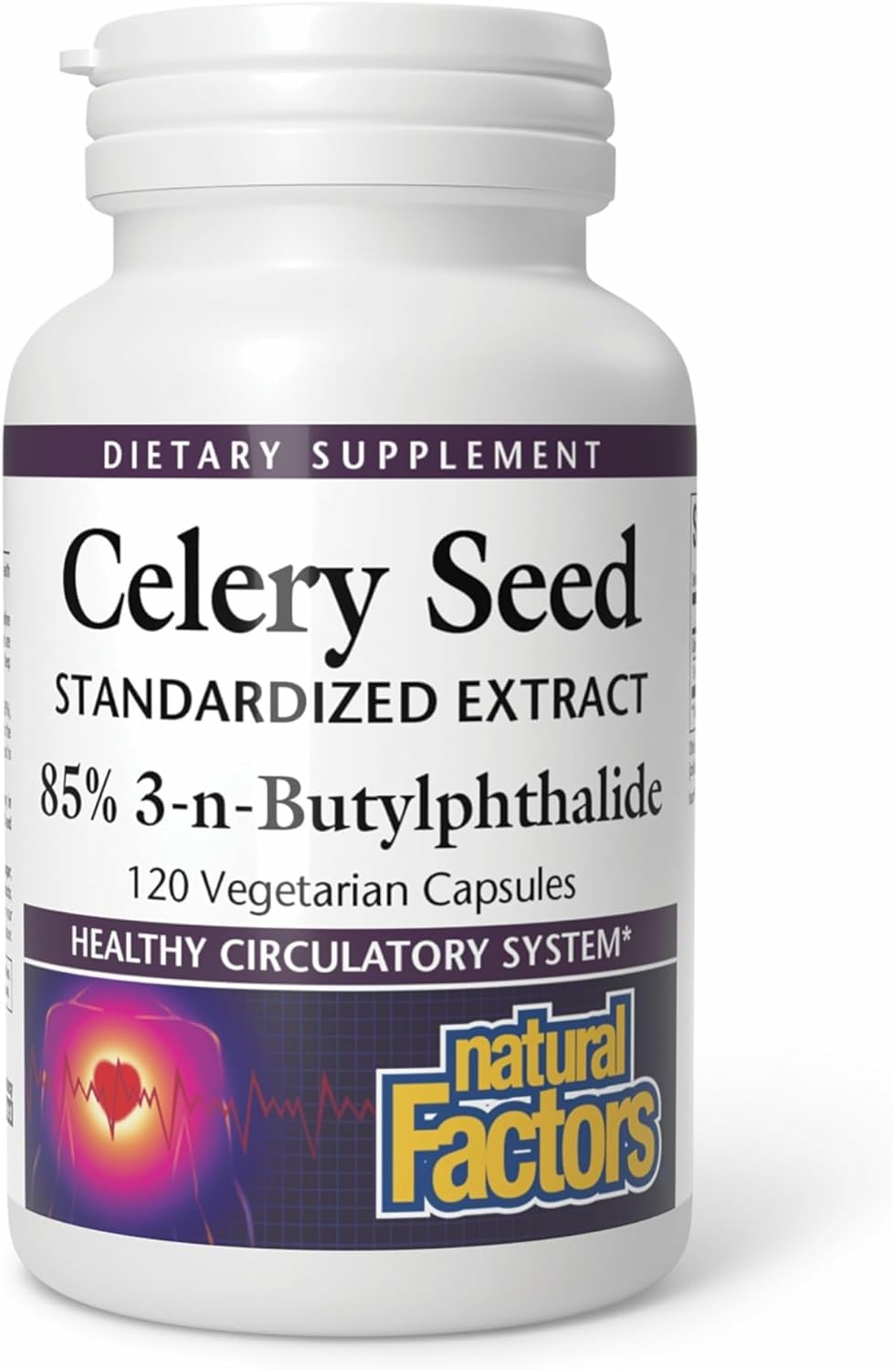 Natural Factors celery seed extract bottle highlighting high potency for circulation support