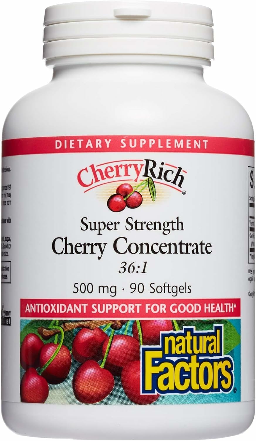 Natural Factors CherryRich bottle front for joint comfort and antioxidant support.