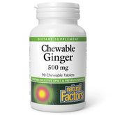 Natural Factors chewable ginger bottle with 90 tablets for on the go digestive support