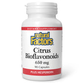 Natural Factors Citrus Bioflavonoids 650mg bottle for vitamin C synergy.