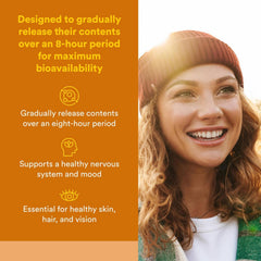 Natural Factors Complete B 100 mg capsules closeup showing gradual release for sustained uptake