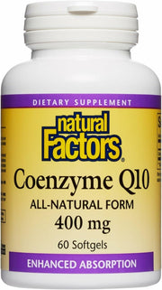 Natural Factors CoQ10 bottle front view highlighting energy support and heart health