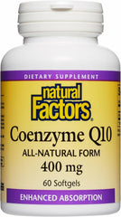 Natural Factors CoQ10 bottle front view highlighting energy support and heart health