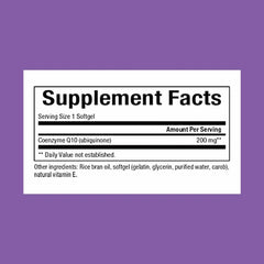 Close-up of Natural Factors CoQ10 label showing 200 mg potency