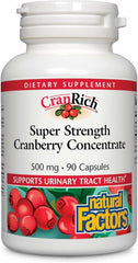 Natural Factors CranRich bottle front view showing name and premium cranberry concentrate for urinary support.