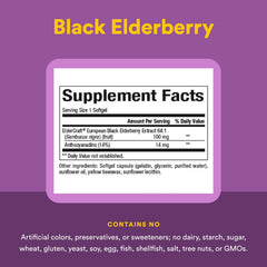 Natural Factors Elderberry berries close-up emphasizing rich color and nutrients.