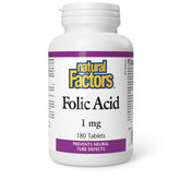 Natural Factors Folic Acid 1mg bottle on a shelf, part of a daily B vitamin routine.
