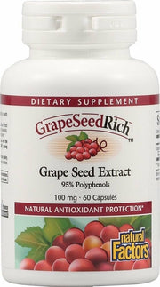 Natural Factors GrapeSeedRich bottle front shows premium antioxidant support for daily wellness.
