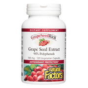 Natural Factors GrapeSeedRich bottle front shows an antioxidant supplement for daily wellness