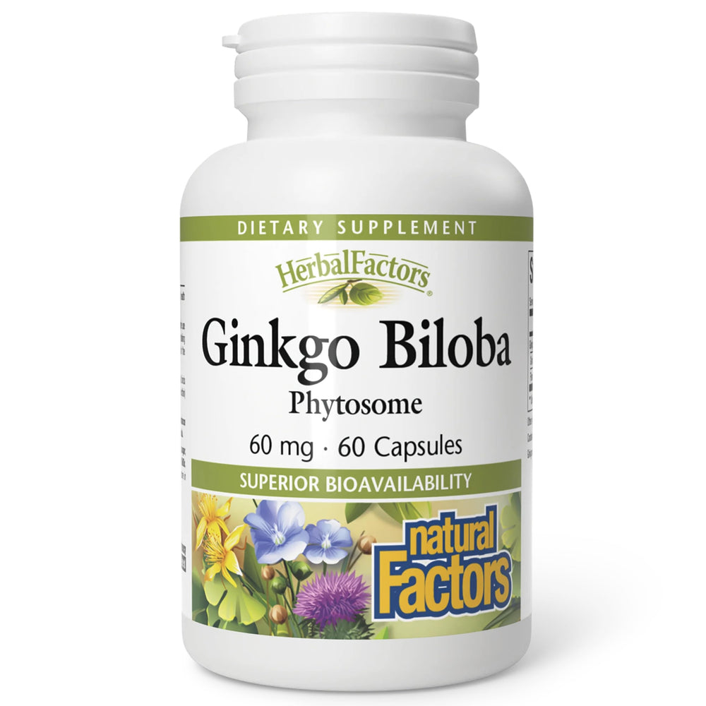 Natural Factors HerbalFactors Ginkgo Biloba bottle front for daily circulation support