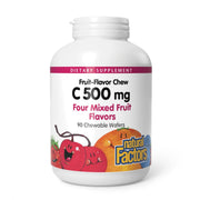 Natural Factors Kids Vitamin C 500 mg wafers packaging front, bright fruit flavor for immune support.