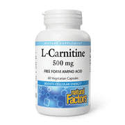Natural Factors L-Carnitine 500 mg bottle provides steady energy support.