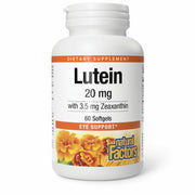 Natural Factors Lutein 20mg softgel bottle supports eye and skin nourishment.
