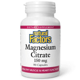 Natural Factors Magnesium Citrate bottle front, a reliable daily supplement for bone and muscle health.