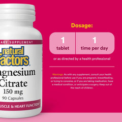 Natural Factors Magnesium Citrate label detail, shows non-GMO quality and packaging.