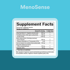 Natural Factors MenoSense bottle highlights black cohosh as a core botanical.