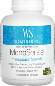 Natural Factors MenoSense bottle visual showing daily menopause support blend.