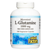 Natural Factors micronized L-Glutamine bottle shown for post-activity recovery