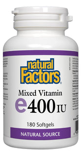 Natural Factors Mixed Vitamin E 400 IU softgels for daily antioxidant support.