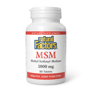 Natural Factors MSM 1000 mg bottle front showing joint support potential