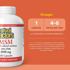 Natural Factors MSM bottle on table ready for daily use and routine.