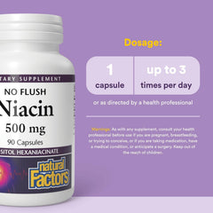 Natural Factors No Flush Niacin label — clear ingredients and niacin form.