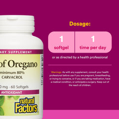 Natural Factors Oil of Oregano with olive oil and vitamin E ingredients