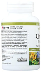 Natural Factors Olive Leaf label detail emphasizes oleuropein-rich formula.