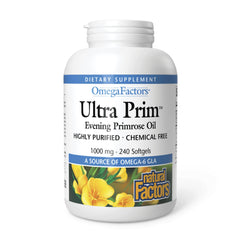 Natural Factors Omega Factors Evening Primrose Oil bottle front for daily omega-6 support.