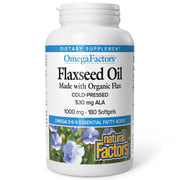 Natural Factors Omega Factors flaxseed oil bottle with organic labeling