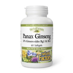 Natural Factors Panax Ginseng softgels front view for daily stress resilience and focus.
