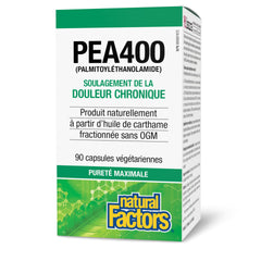 Natural Factors PEA400 label emphasizes vegan and non-GMO formula