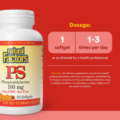 Natural Factors phosphatidylsérine – étiquette claire sur l'emballage pour transparence