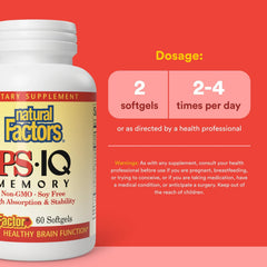 Natural Factors PS-IQ Memory label with DHA and PS details for brain nutrition.