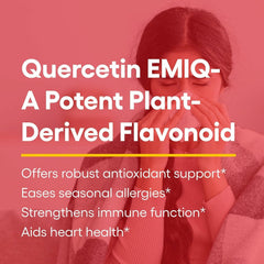 Natural Factors Quercetin EMIQ bottle pour shows simple, daily supplementation routine.