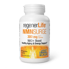 Natural Factors Regenerlife NMN 300mg bottle ready for daily NAD+ support.