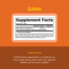Natural Factors SAMe tablets on shelf illustrating easy access for daily use.