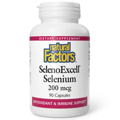 Natural Factors SelenoExcell bottle label close-up for antioxidant support.