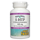 Natural Factors Stress-Relax 5-HTP bottle front promotes calm mood and sleep support.