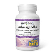 Natural Factors Stress-Relax KSM-66 cápsulas de ashwaganda para apoyo diario de enfoque.