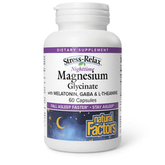 Natural Factors Stress-Relax Nighttime Magnesium Glycinate bottle supports calm and restful sleep.