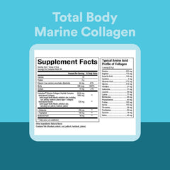 Close-up of Natural Factors Total Body Marine Collagen label with ingredient details.
